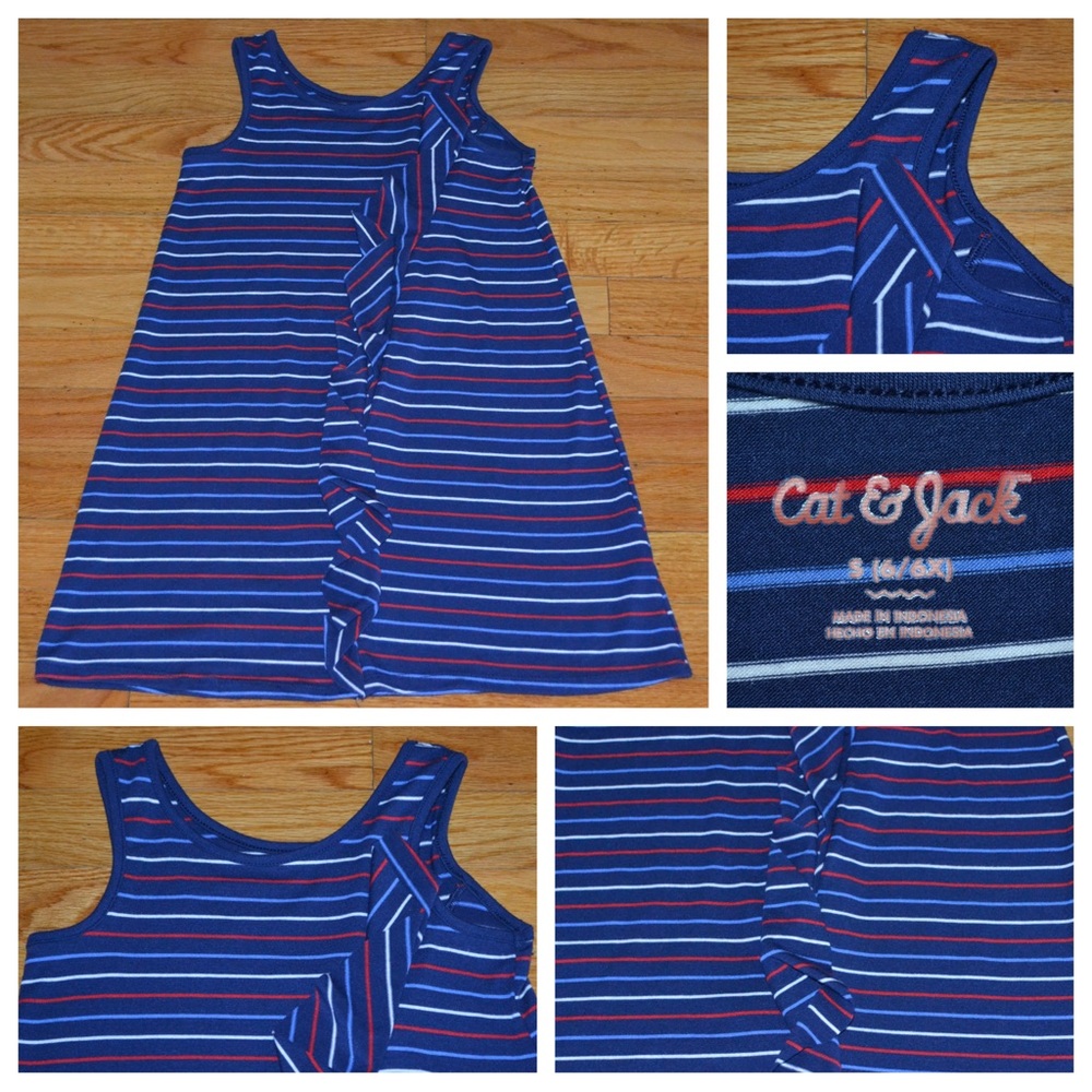 Youth girls Cat & Jack red, white, and blue striped dress, size 6/6X
